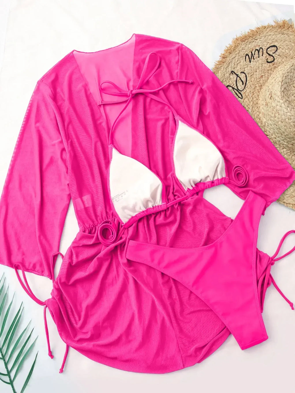 Sexy Long Sleeves Cover Up Bikini Set Women White Black Push Up Mesh Dress 3 Piece Swimsuit Bathing Suit Thong Swimwear 2026