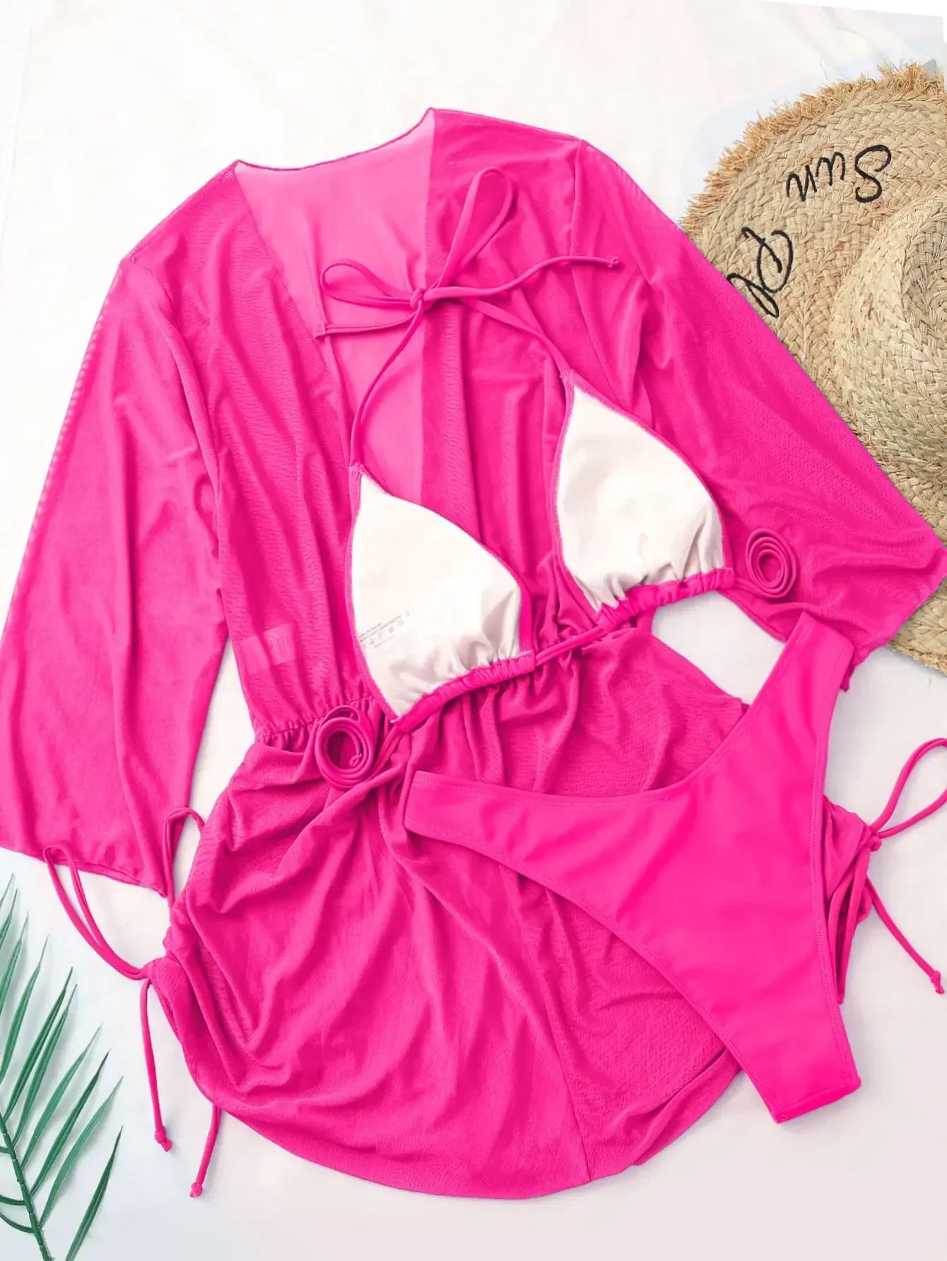 Sexy Long Sleeves Cover Up Bikini Set Women White Black Push Up Mesh Dress 3 Piece Swimsuit Bathing Suit Thong Swimwear 2026