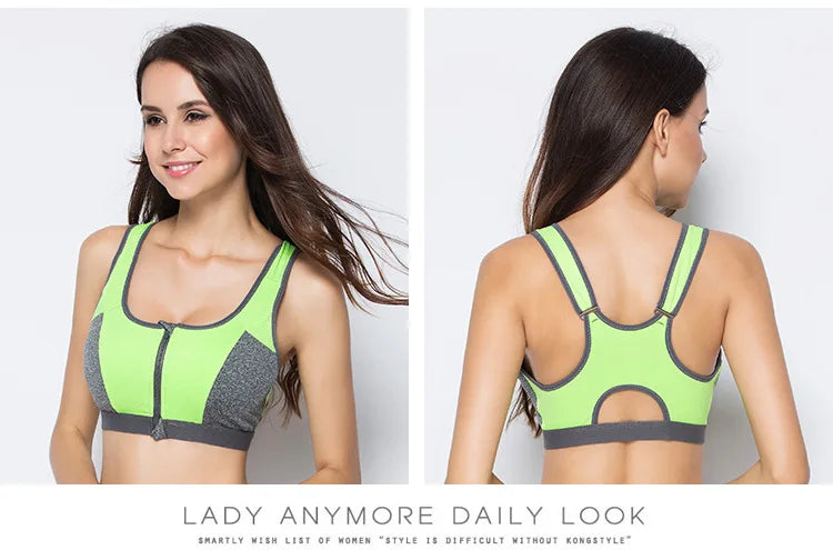 Sports Bra Women Front Zipper Double Inner Cup Push Up Patchwork Tops Female Yoga Fitness Shockproof Vest Sport Bras for Women