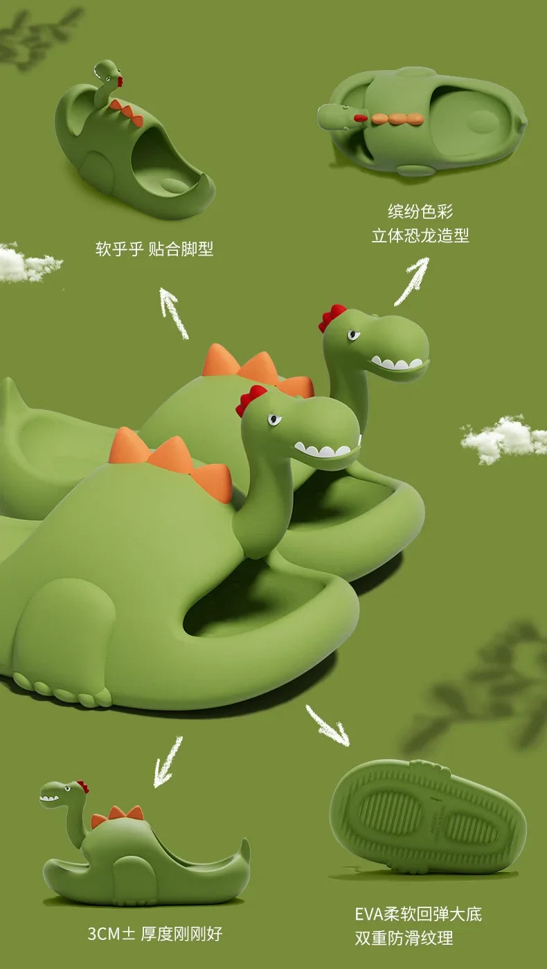 Women Dinosaur Slippers Summer Outdoor Indoor Shoes Soft Sole Non Slip Funny Slides Parent Children Home Floor Footwear