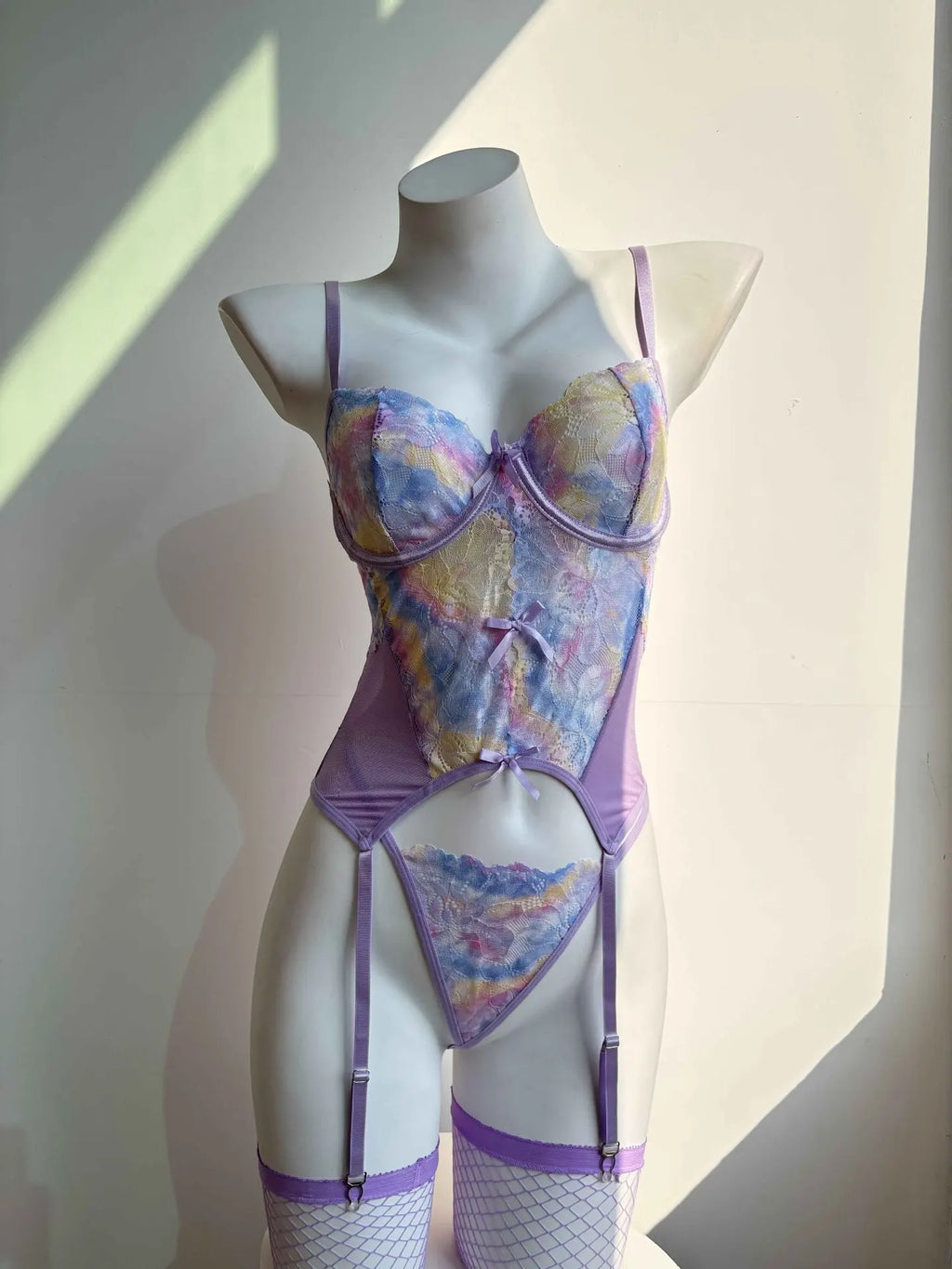 Toucheart Erotic Lingerie with Stockings See-through Color Lace Uniform Body Shaping Patchwork Intimate Seductive Underwear Set