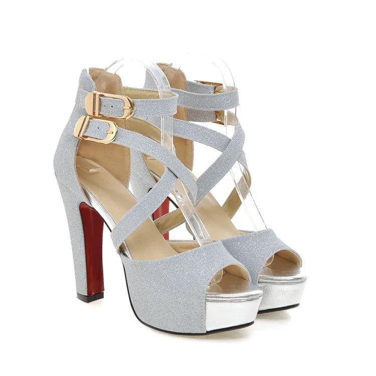 Women's Sandals Summer New Style Fashion Fish Mouth Open Toe Buckle Thick Heel High Heel Women's Shoes Plus Size 33-43 High 11cm