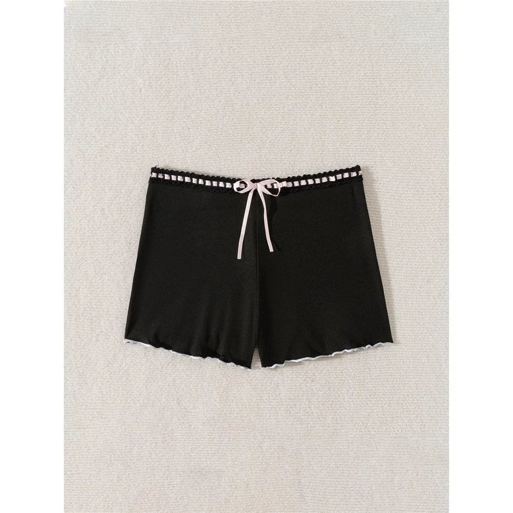 XS - L Bow Mini Shorts Ribbed Bikini Bottom Swim Brief Women Swimwear Female Bather Brazilian Tanga Panties Underwear V6538