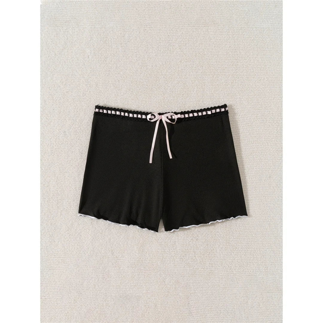 XS - L Bow Mini Shorts Ribbed Bikini Bottom Swim Brief Women Swimwear Female Bather Brazilian Tanga Panties Underwear V6538