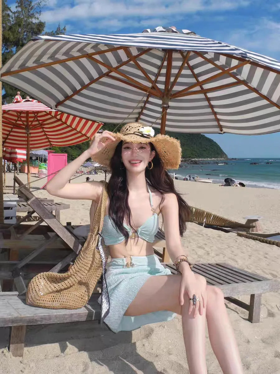 New Sexy Bikini Swimsuit for Women, Covering Flesh and Slimming, High-end Feeling, Spicy Girl Beach Vacation Three Piece Set