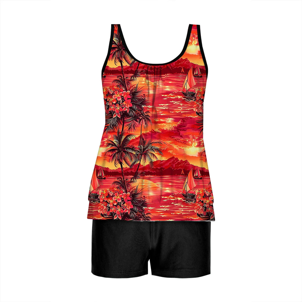 2026 Pinted Floral Tankini Two Pieces Swimsuit Women Vintage Swimwear Female Bathers Bathing Swimming Swim Suit Beachwear