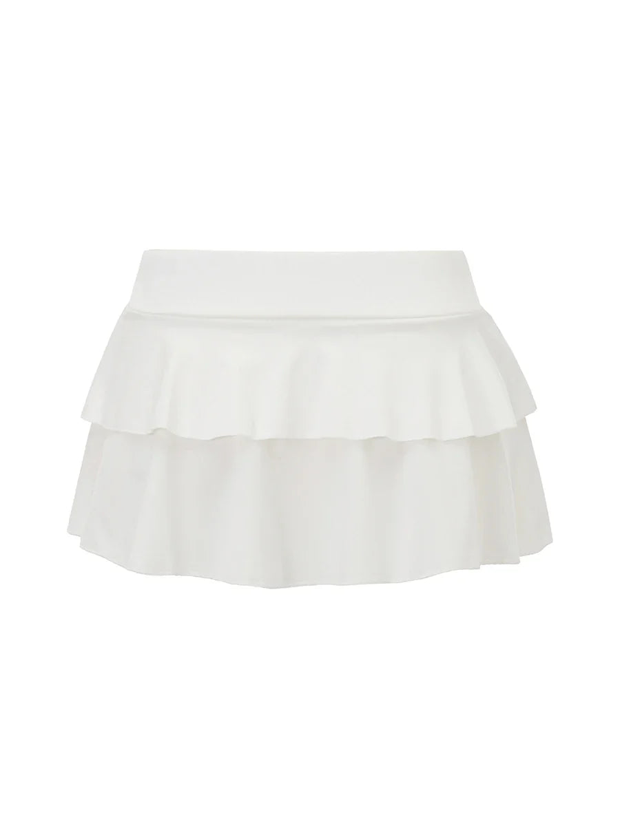 Women's Mini Skirt Low Waist Solid Color Ruffle Hem Skirt Lingerie Sexy Hot Skirts Summer