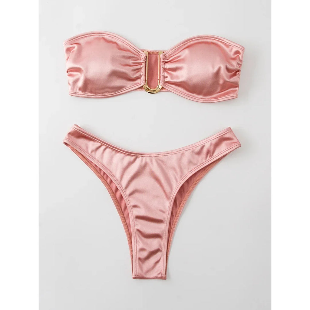 New Sexy Bandeau Strapless Bikini Female Swimsuit Women Swimwear Two-pieces Bikini set Padded Bather Bathing Suit Swim V4647D