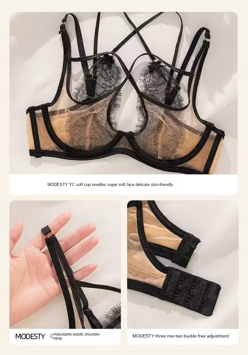 Ultra-thin Sexy Lace Hazy Attractive Comfortable Soft Steel Ring on The Support To Prevent Sagging Cross Beautiful Back Change
