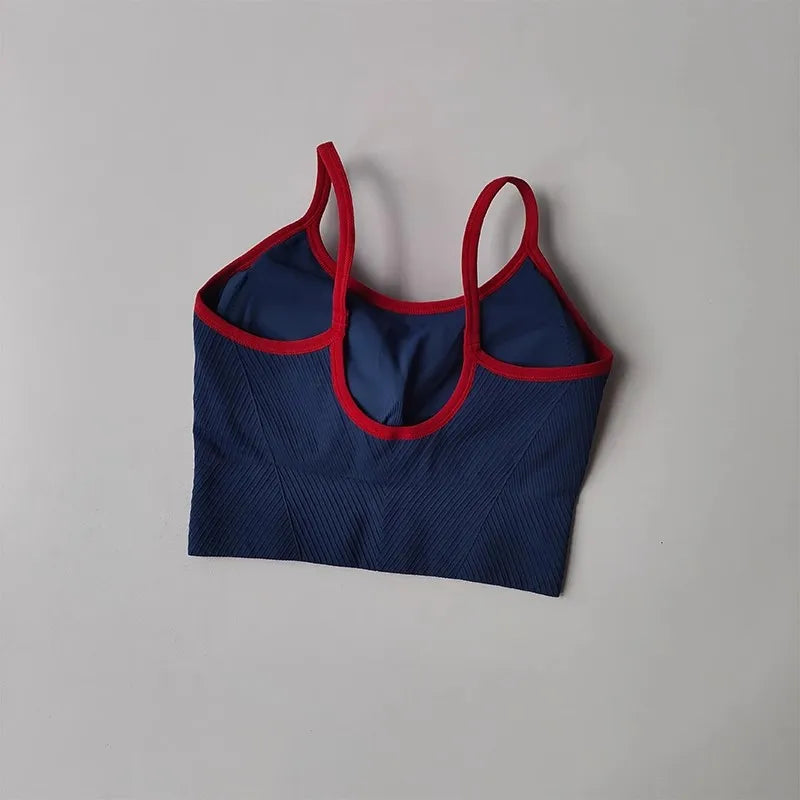 Women's sports bra, color blocked small sling , fixed cup fitness bra, running bra, acceleration, dry training, yoga.