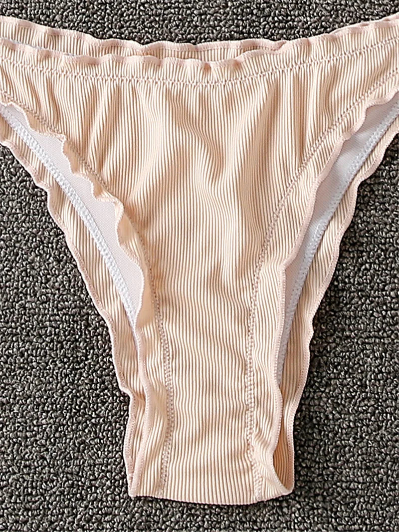 2026 Ribbed Ruffled Frilled Brazilian Bikini Women Swimsuit Female Swimwear Two Pieces Bikini Set Halter Bathing Suit Swim Lady
