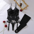 Toucheart Erotic Lingerie Heavy Industry Bundled Splicing Mesh Temptation Halter Neck Slimming Hot Underwear Set with Stockings