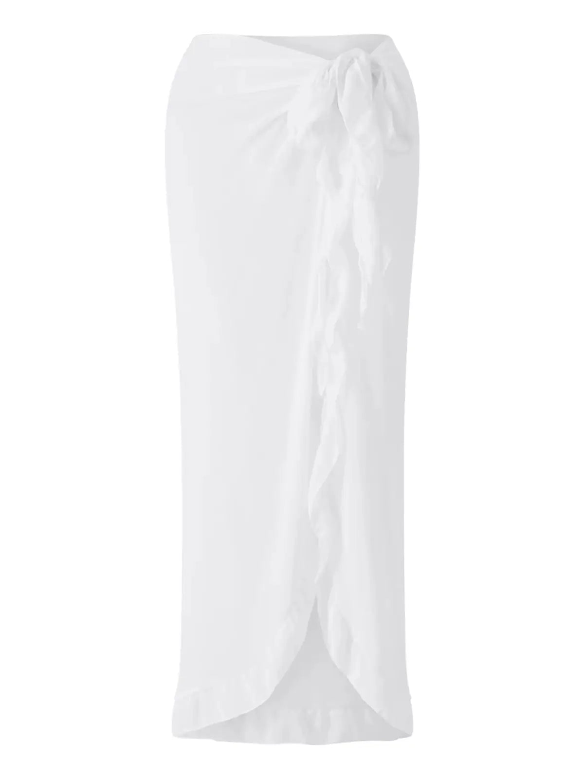 Women Chiffon Bikini Cover-ups See Through Ruffle Beach Long Skirts Summer Holiday Beach Sun Protection Shawl
