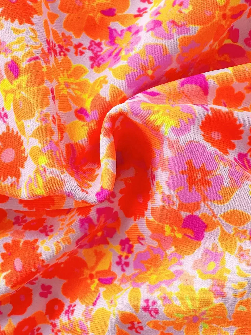 Women Cute Bikini Set 2025 New Summer Orange Floral Print Halter Ruffles Push Up Tie Side Thong Swimsuit Bathing Suit