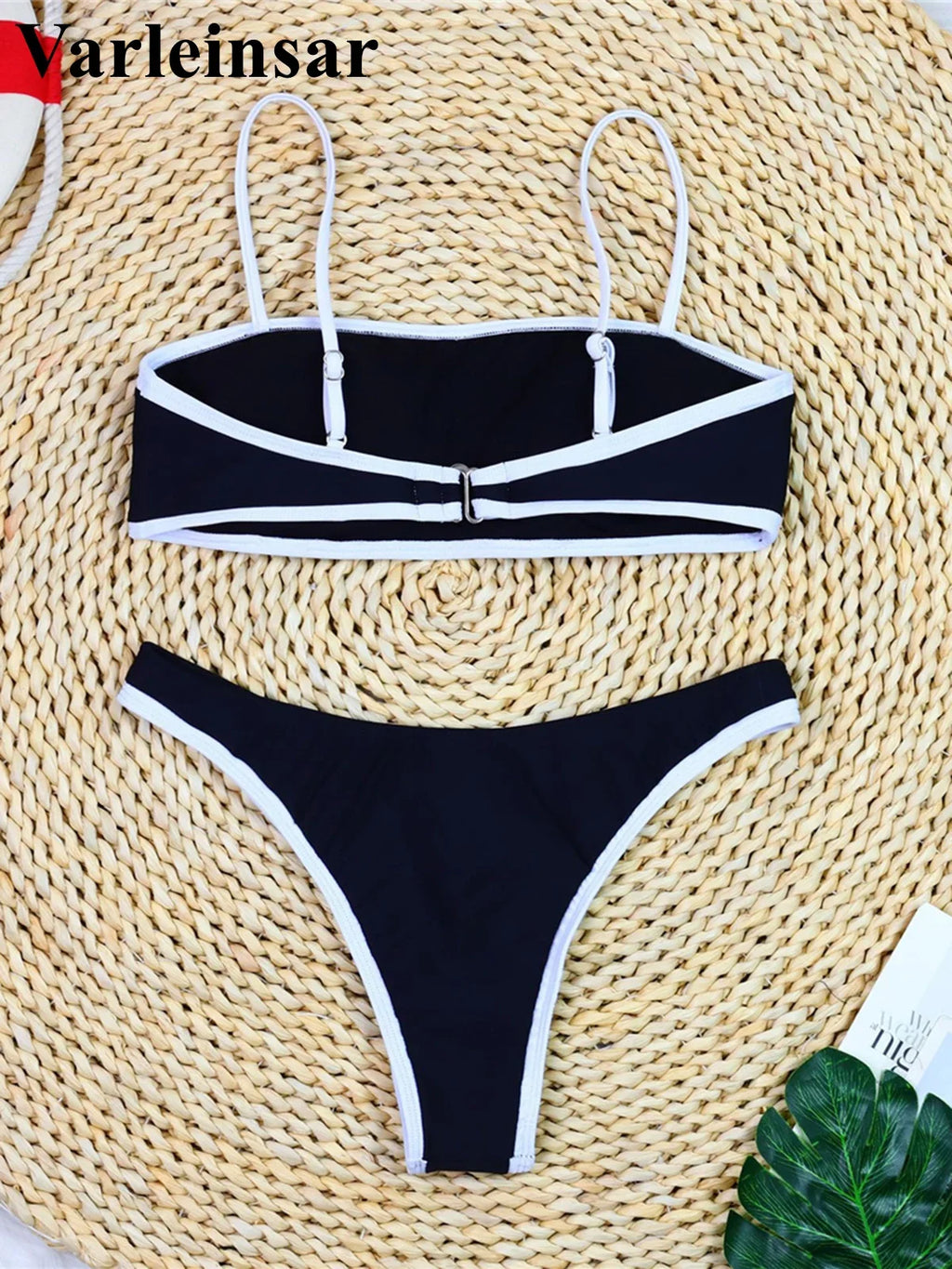 Sexy High Cut Leg Brazilian Bikini Women Swimwear Female Swimsuit Two-Pieces Bikini Set Padded Bather Bathing Suit Swim V8316