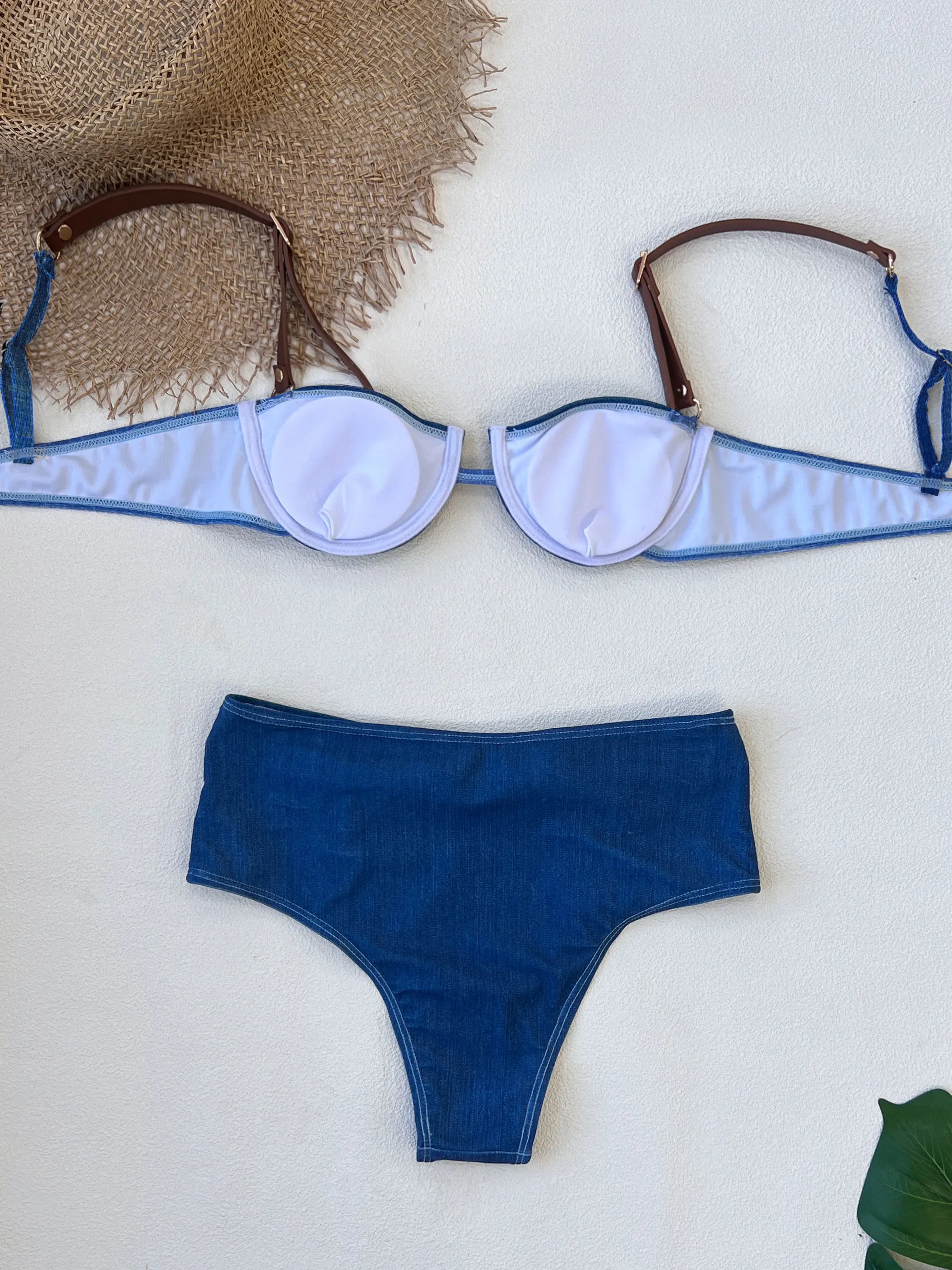 Women's Corset Cute Bikini Set Denim Casual Style Leisure Suit Comfortable Swimsuit For Girls Beach Holiday Beachwear