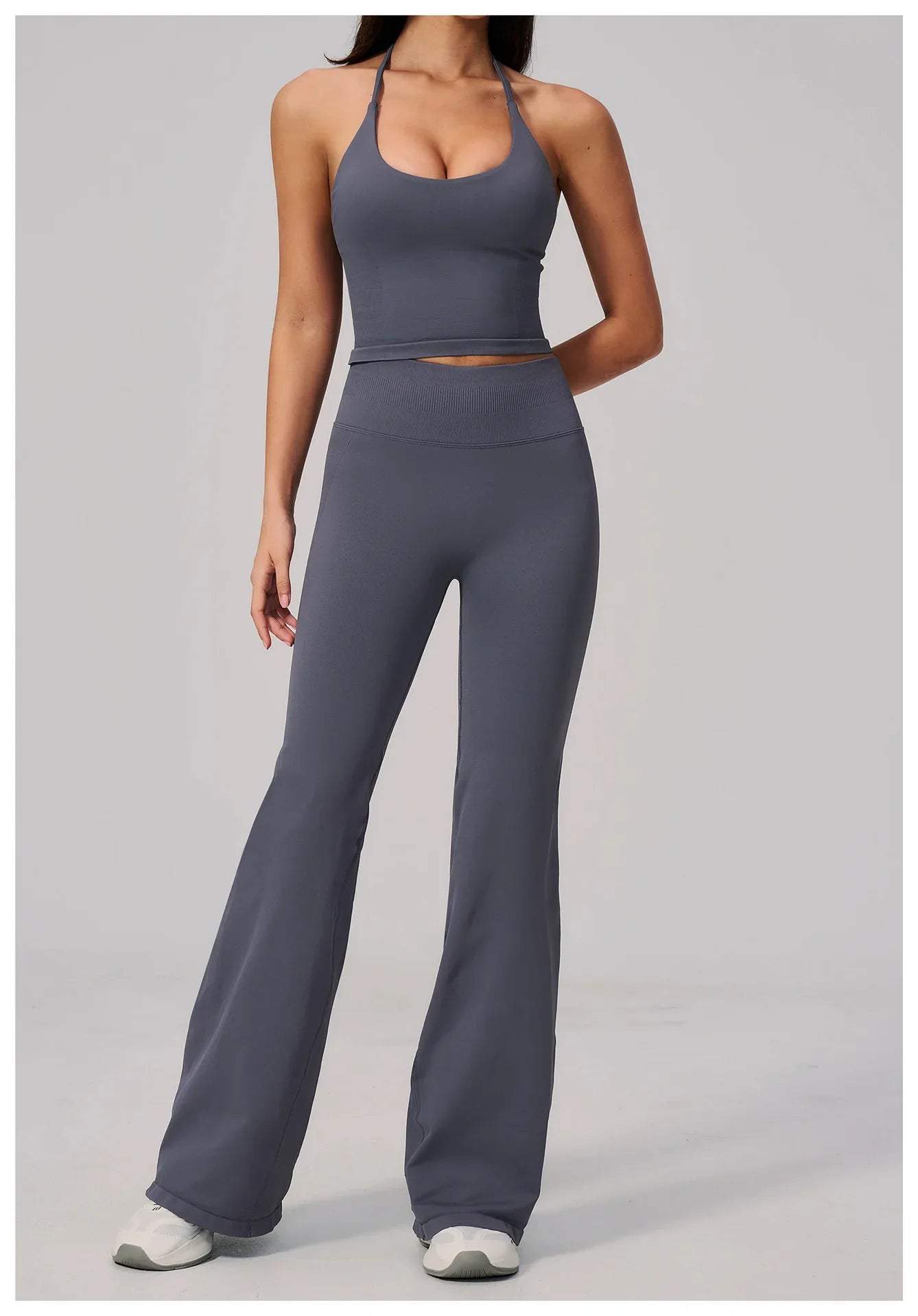 New Yoga Sets Women Summer Seamless Thread Hanging Neck Sports Vest Exercise Fitness Suit High Waist Wide Leg Pants Tracksuit