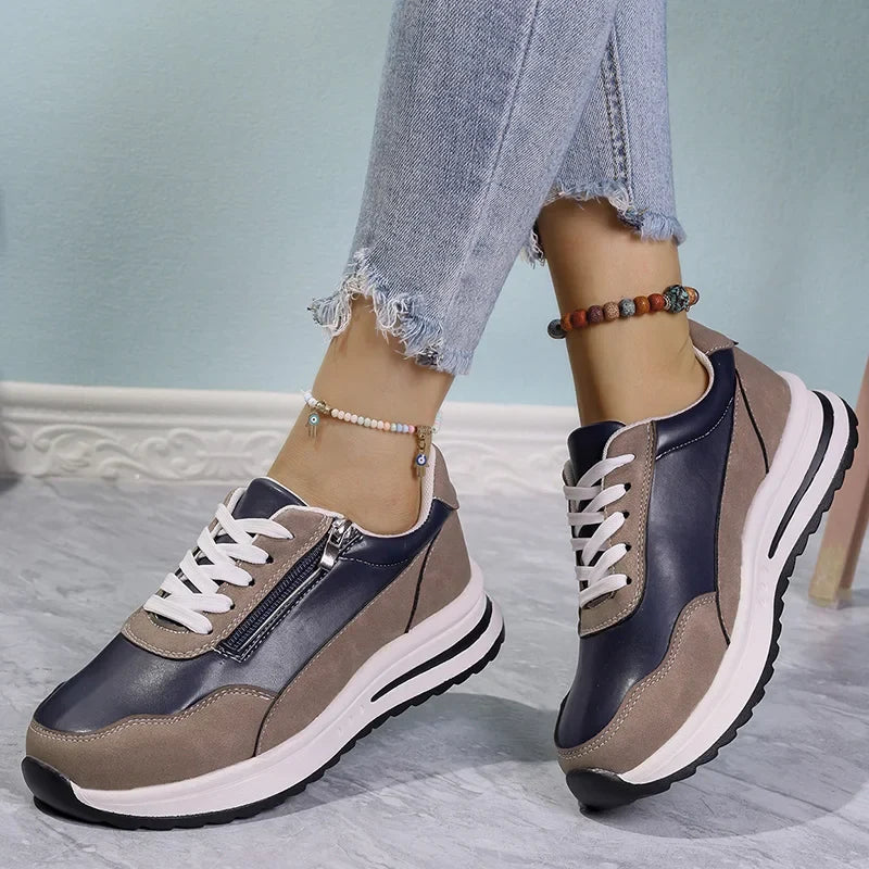 Fashion Lace Up Thick Bottom Sneakers for Women 2025 Zipper Decor Platform Sneakers Shoes Woman Non Slip Plus Size Sports Shoes