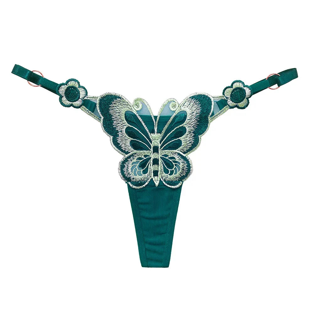 Butterfly Lace Thong for Women Low Waist G-String Transparent Mesh Panties Sexy Embroidered Briefs Adjustable Waist Culotte Femm