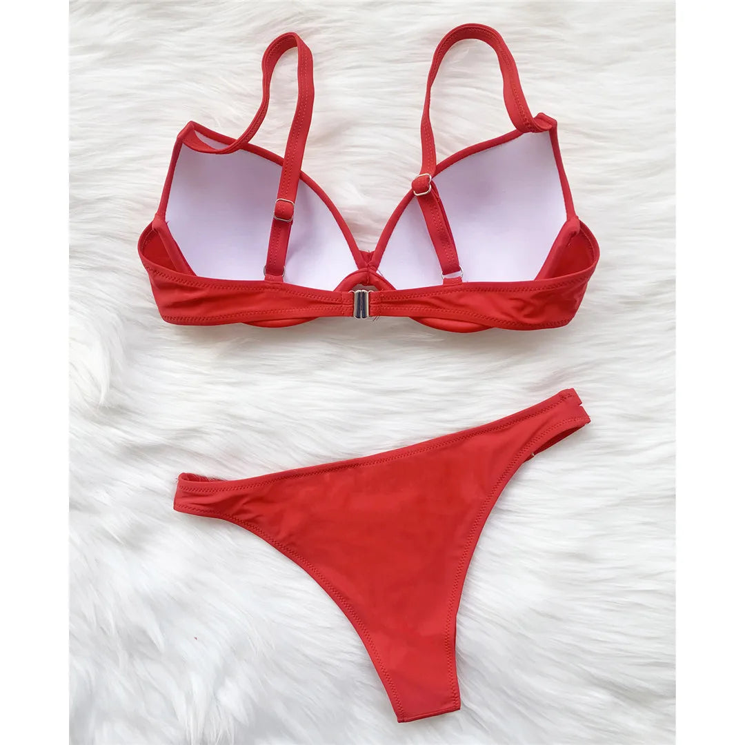 Sexy Underwired Bra Cup High Leg Cut Bikini Women Swimwear Female Swimsuit Two-Pieces Bikini Set Bather Bathing Suit Swim V3151