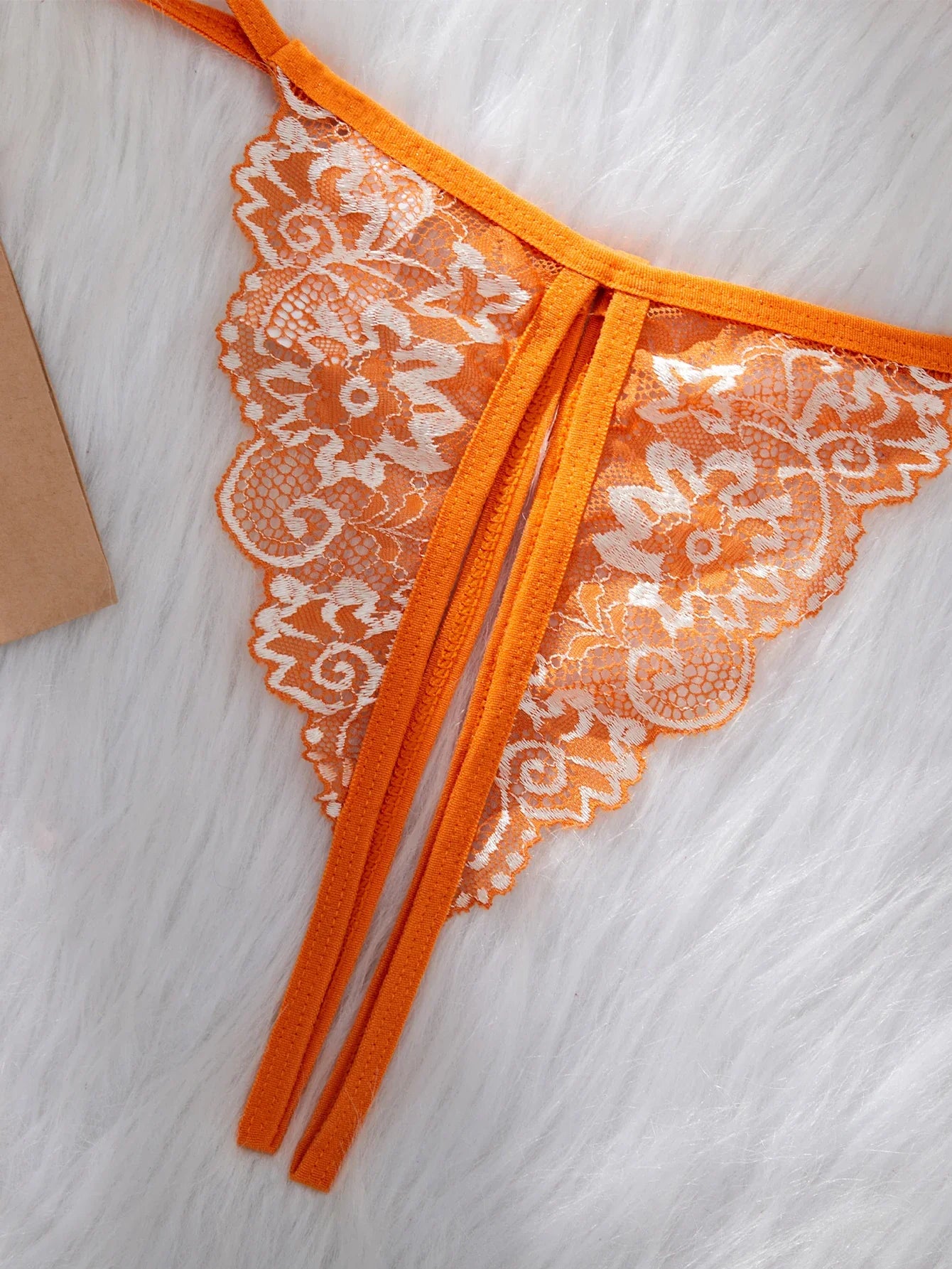 Orange Lace Contrast Sexy Lingerie For Women Open Chest Bra Thongs Sets Summer Female Underwear Cute Erotic Adult Matching Suit