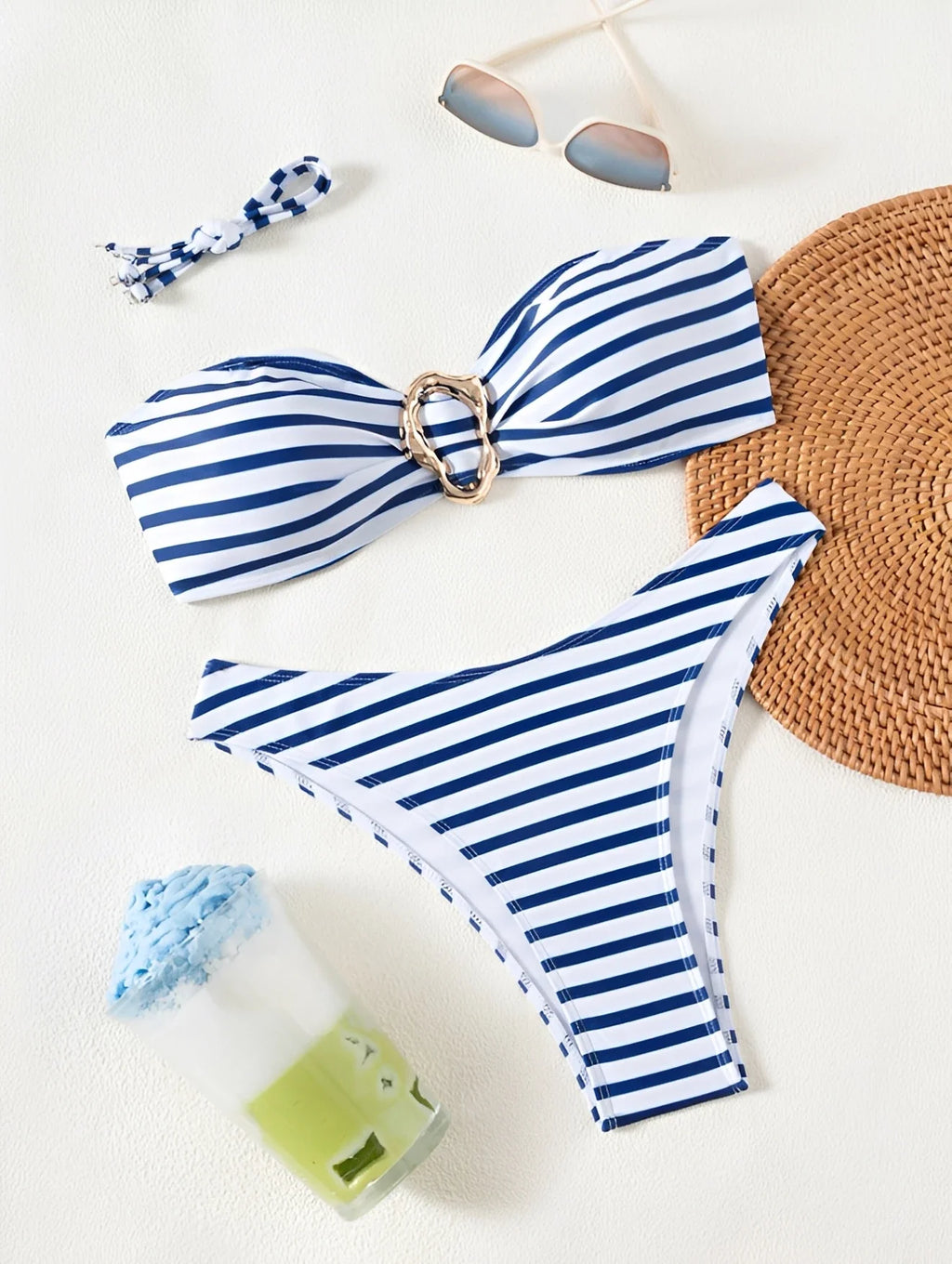2026 Bandeau Bikinis Women Striped Padded Swimwear Female Sexy Swimsuit Solid Bathers Bathing Swimming Swim Suit Beachwear