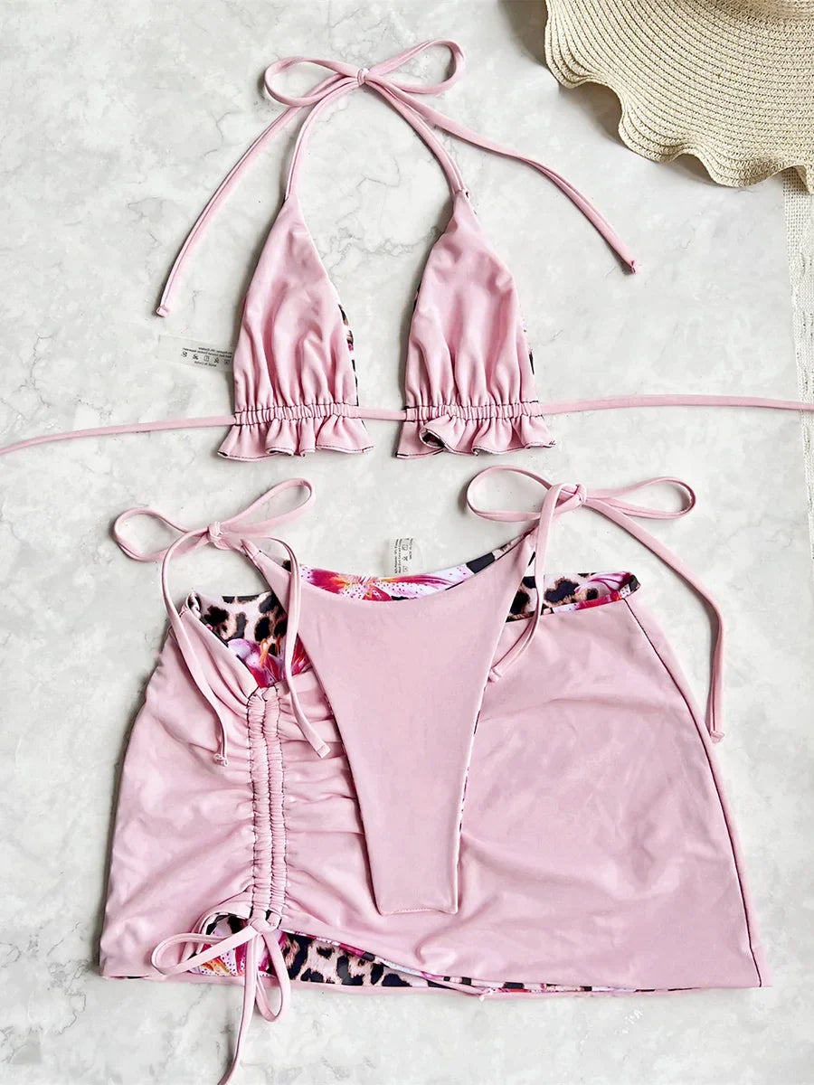 XS - L Two-side Wearable Reverside Bikini Women Swimwear Female Swimsuit Three-pieces Bikini Set Bathing Suit Swim Beachwear