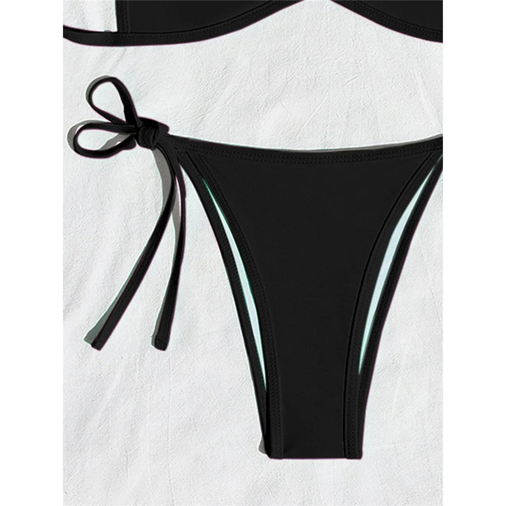 XS - L Halter High Leg Cut Bikini Female Swimsuit Women Swimwear Two-Pieces Bikini Set Strappy Bather Bathing Suit Swim V8276