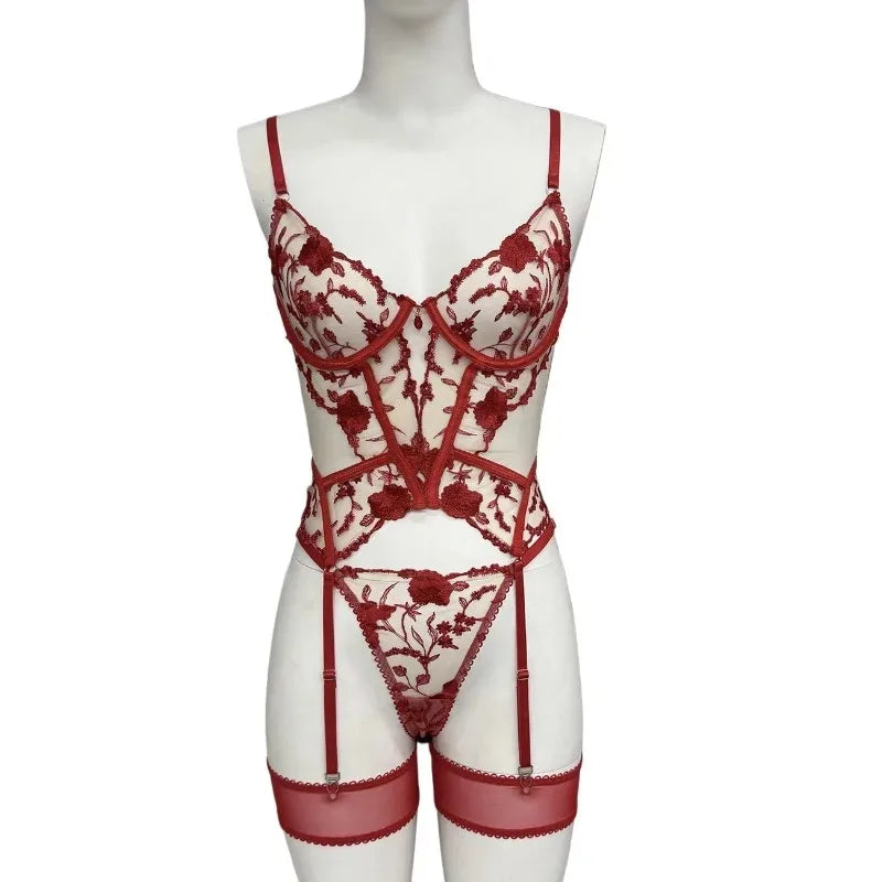 Toucheart Christmas Erotic Lingerie Seductive Embroidery Mesh Women See-through Body Shaping Sexy Pure Desire Hot Underwear Set