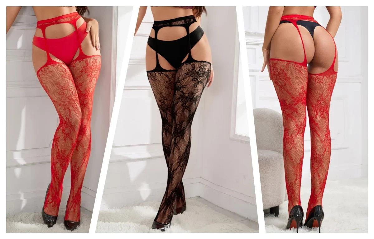 5xl 3xl Fishnet Stocking Pantyhose Black High Elastic Bodystoking Sexy Underwears Plus Size Floral Tights Women Long Stockings