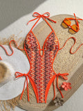 Sexy Black Stripe One Piece Swimsuit 2026 Women V Neck Hollow Out Backless Tie Side Thong Bikini Holiday Bathing Suit Swimwear