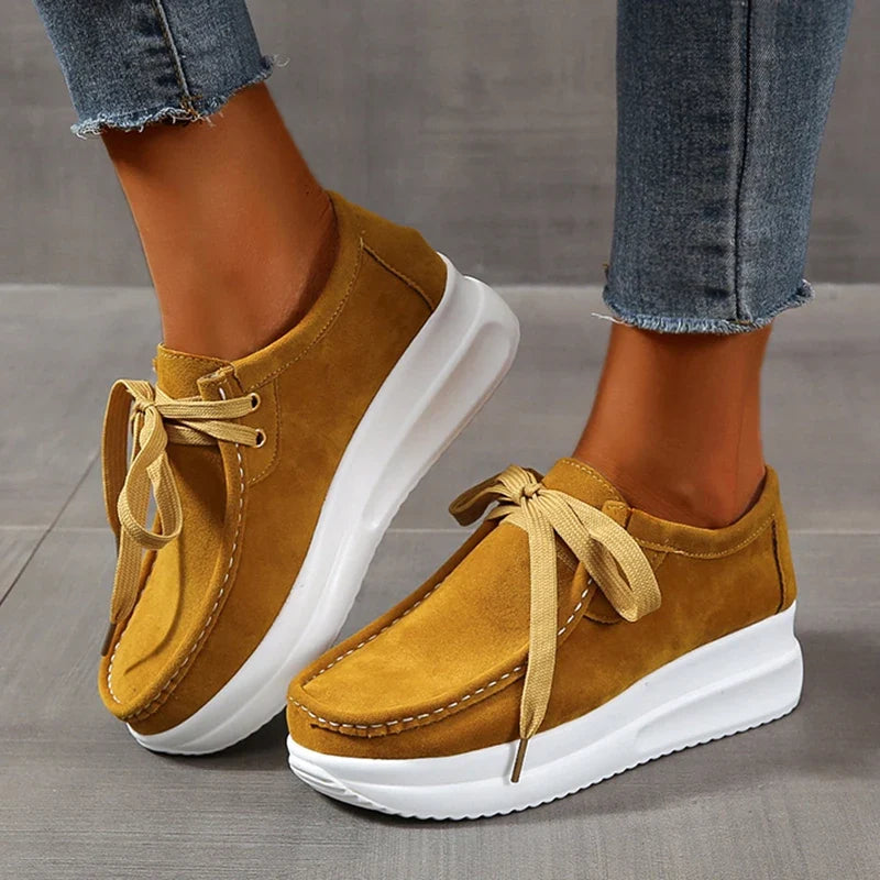 Yellow Lace Up Thick Bottom Sneakers Women Lightweight Wedges Platform Sport Shoes Woman Plus Size 43 Anti Slip Walking Shoes