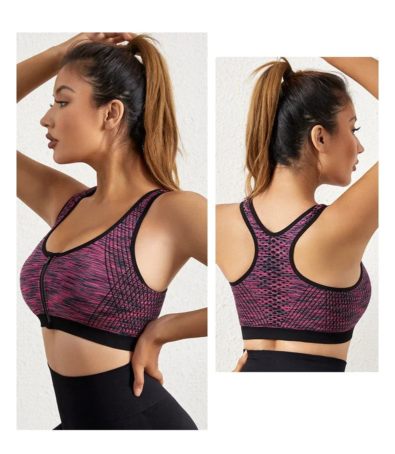 New Sports Bra Women Space Dyed Front Zipper Running Shockproof Vest Gym Jogging Crop Top Female Tops Sport Bras Sutian Feminino