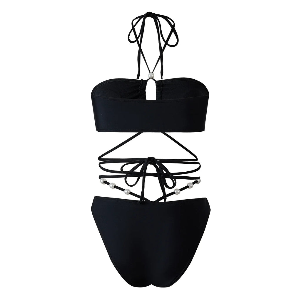 3 Pieces Halter Bikini 2026 & Beach Dress Bandage Swimsuit Women Sexy Swimwear Female Bather Swimming Bathing Swimming Swim Suit