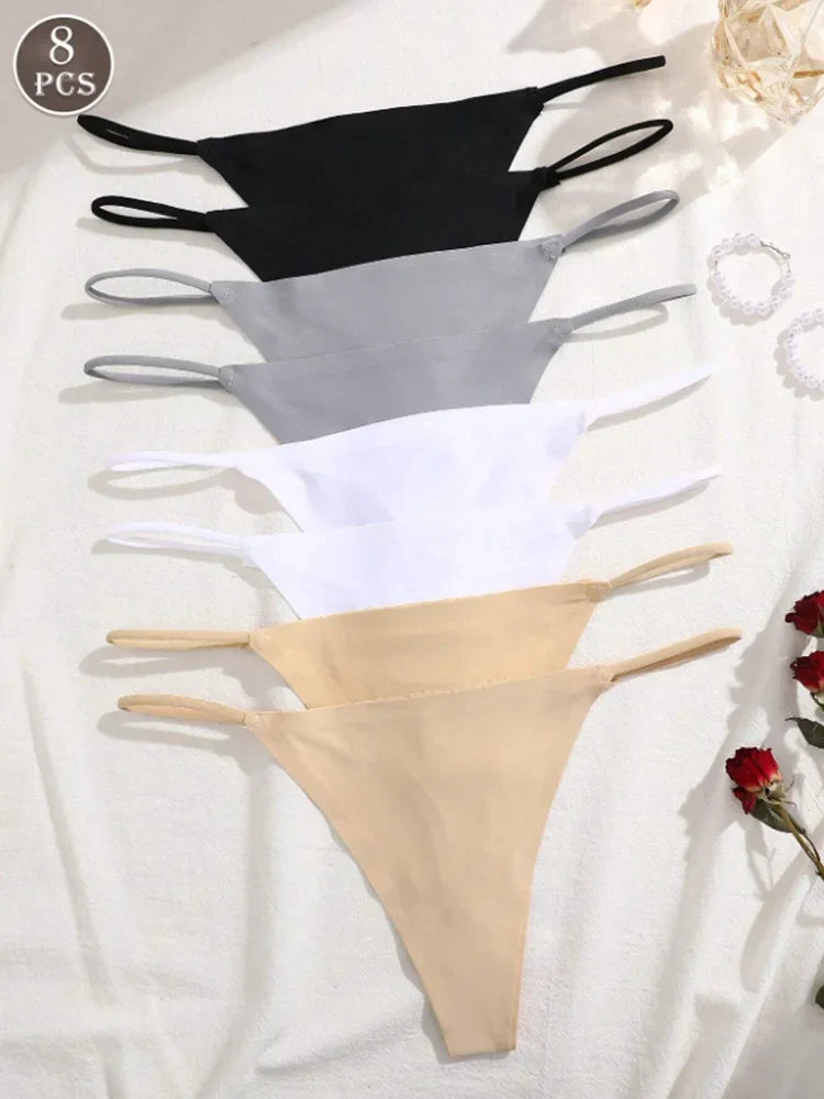 8Pcs/Set Seamless Thong Women Invisible Thin Strap Low Waist High Stretch Flexibility Panties Sexy Underwear Briefs T-back