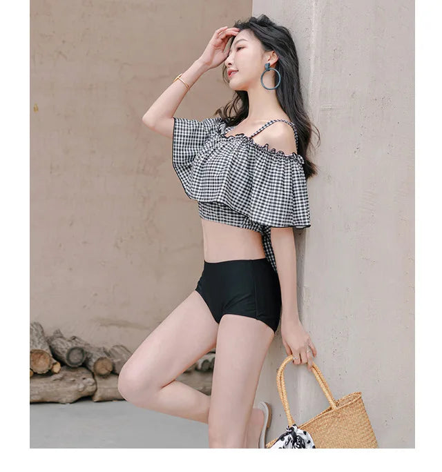 Swimsuit women's new Xia one shoulder camisole swimsuit ins conservative cover belly slimming split skirt swimsuit