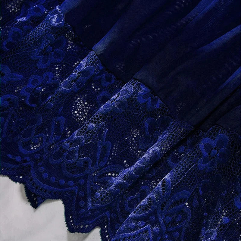 Transparent Lace Nightgown Sexy Sleepwear Female Exquisite Homewear V-neck Bra Thong Set Sleeveless Nightdress Hot Tulle Dress