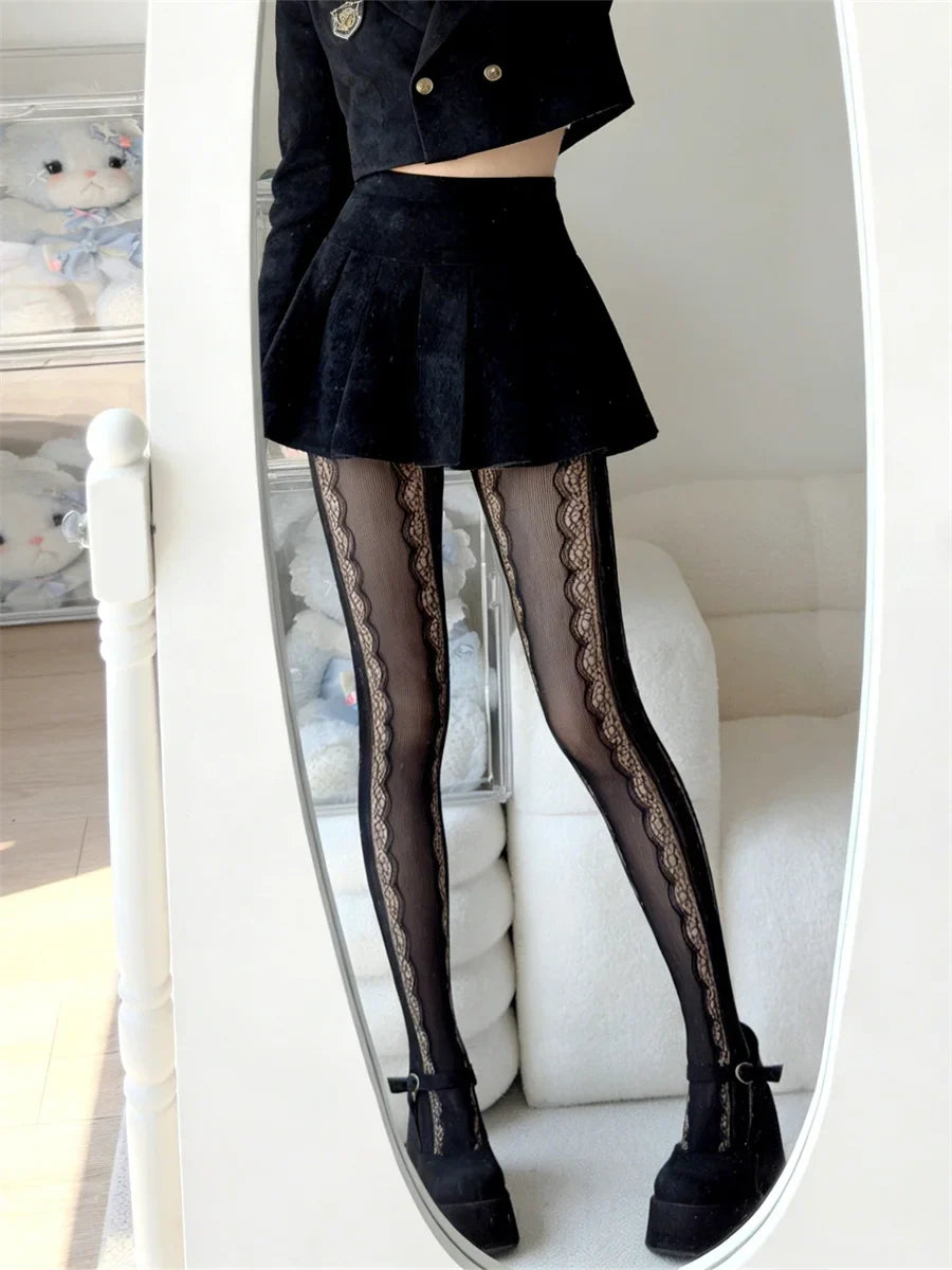Women Y2K Lace Tights Stocking Elastic Fishnet Tights Pantyhose for Dress Date Club Cosplay Leggings Party Streetwear