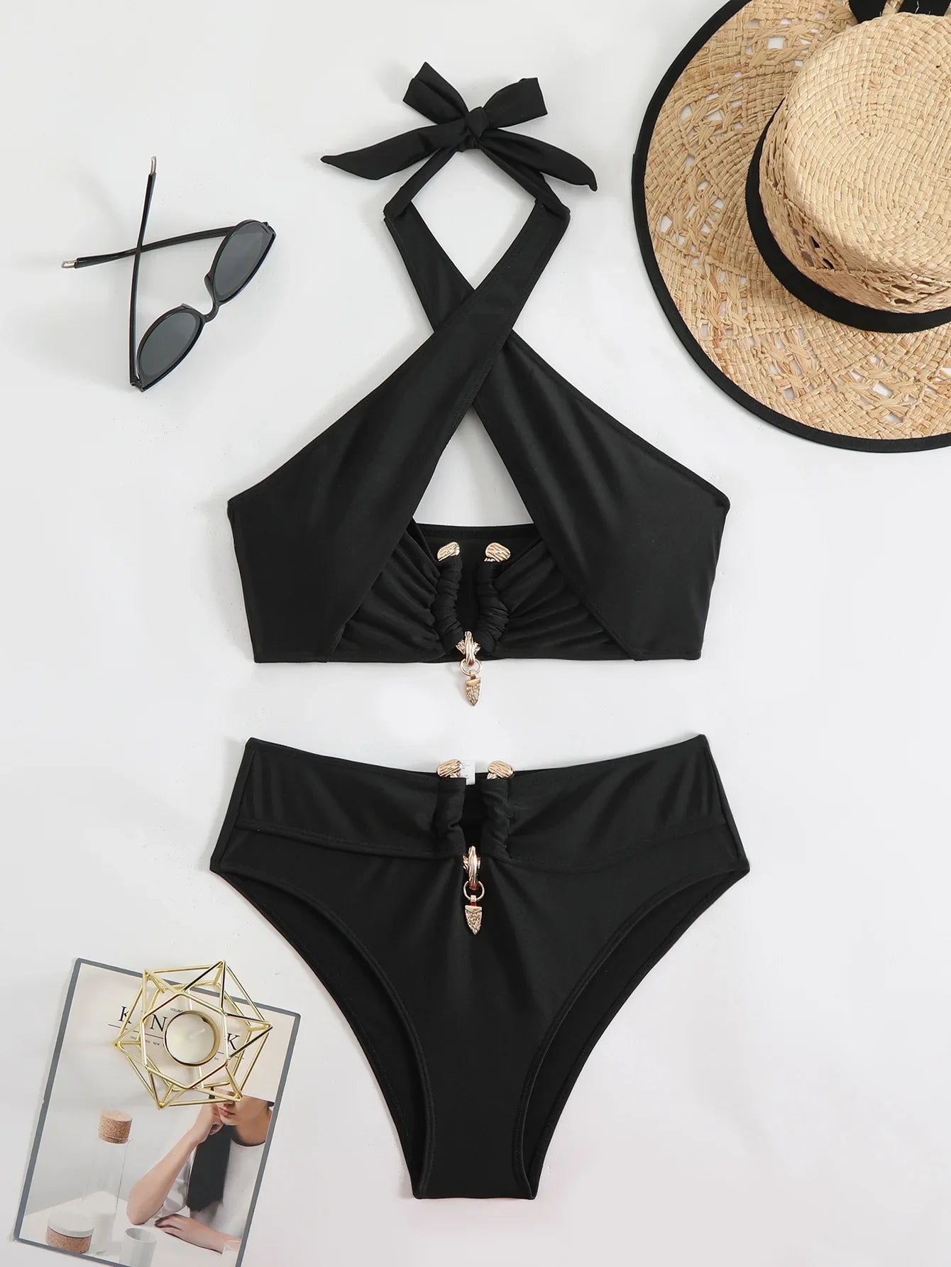 Halter Cut Out High Waist Bikini Female Swimsuit Women Bandeau Swimwear Two-pieces Bikini set Bather Bathing Suit Swim Beachwear