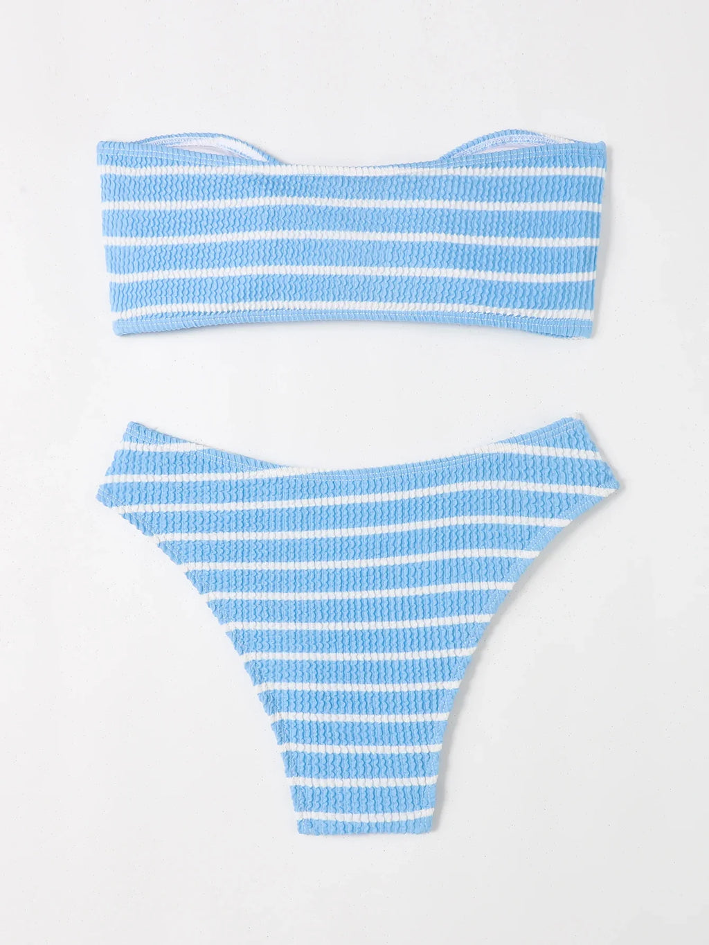 Striped Textured Bandeau Bikinis 2025 Women Sexy Swimsuit Push Up Swimwear Female Bathing Suit Swimming Summer Beachwear