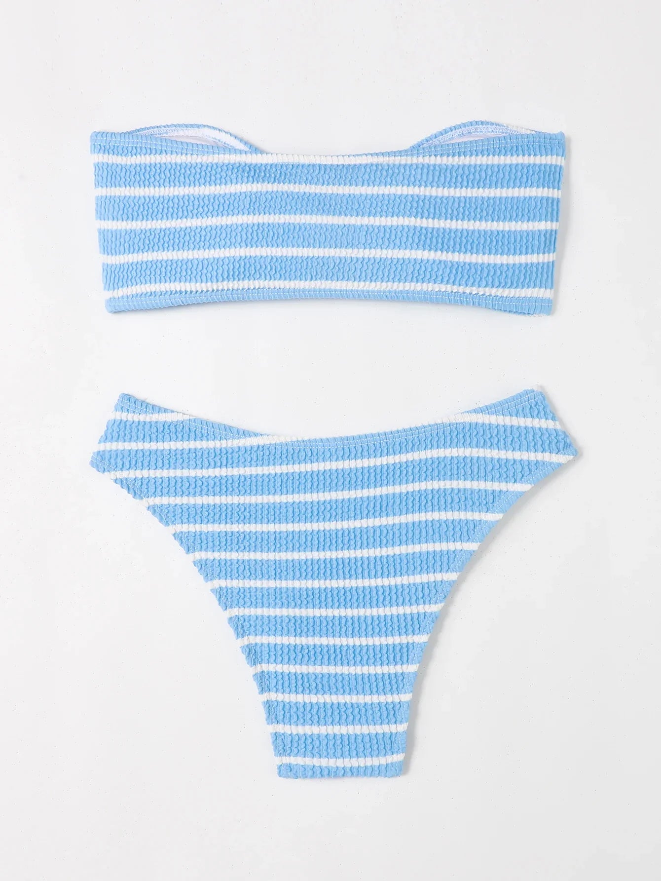 Striped Textured Bandeau Bikinis 2025 Women Sexy Swimsuit Push Up Swimwear Female Bathing Suit Swimming Summer Beachwear