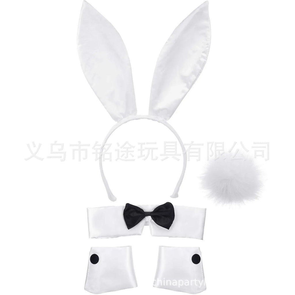 Easter Bunny Girl Cosplay 3-Piece Prop Set - Satin Headband Fluffy Rabbit Tail for Halloween Christmas