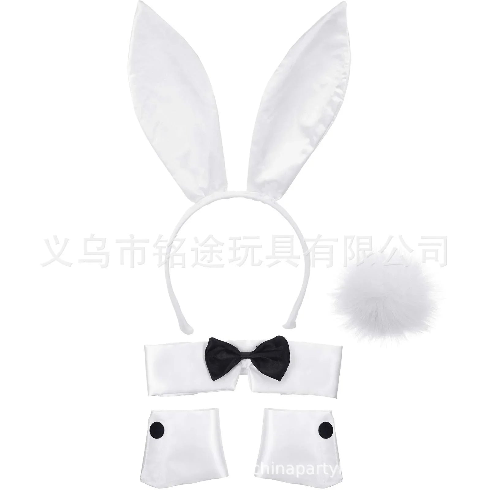 Easter Bunny Girl Cosplay 3-Piece Prop Set - Satin Headband Fluffy Rabbit Tail for Halloween Christmas