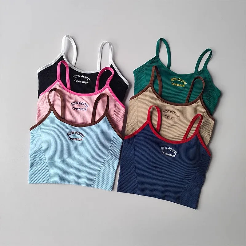 Women's sports bra, color blocked small sling , fixed cup fitness bra, running bra, acceleration, dry training, yoga.