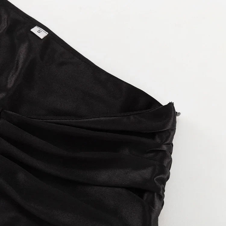 FDYOUI Sexy Flare Sleeve Super-short Zipper Tops+Pleated Skirts 2 Piece Set Women Patchwork Black Ball Gown Evening Party Dress