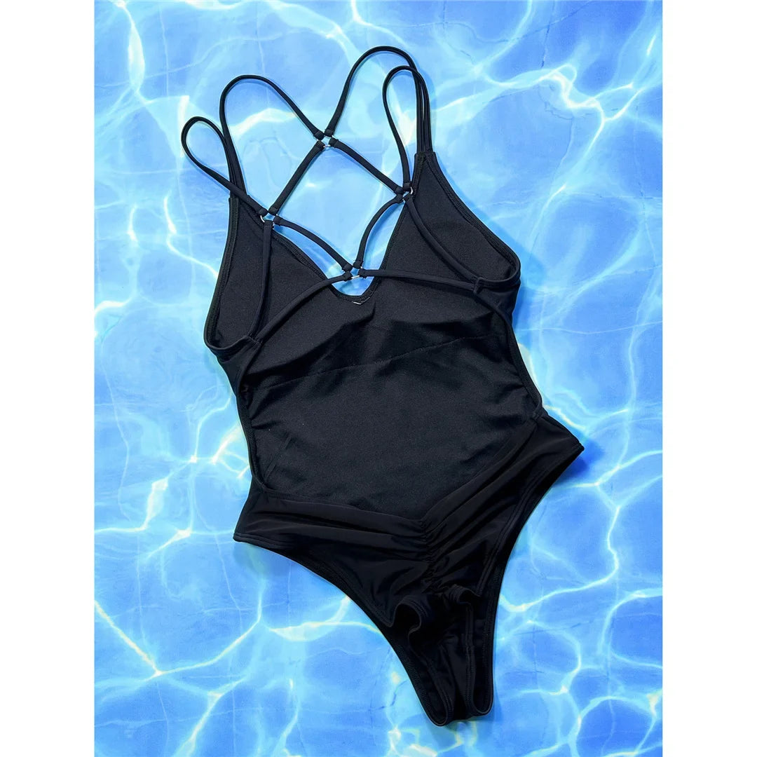 S - XL Sexy Leopard Printed V Neck Women Swimwear One Piece Swimsuit Female Backless High Leg Cut Bather Bathing Suit Swim V4808