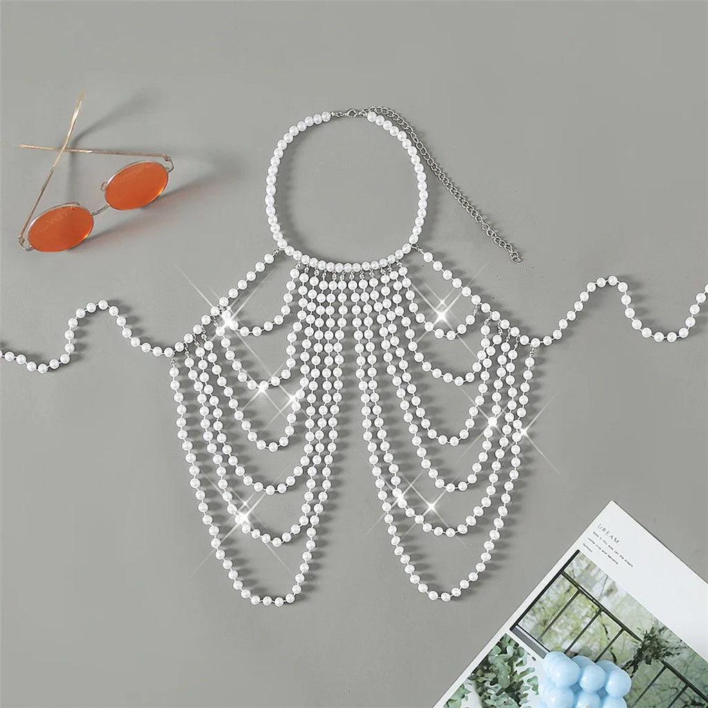 Luxury Pearls Halter Hollow Out See Through Bikini Top Female Swimsuit Women Swimwear Bather Bathing Suit Swim Beach Top V5409