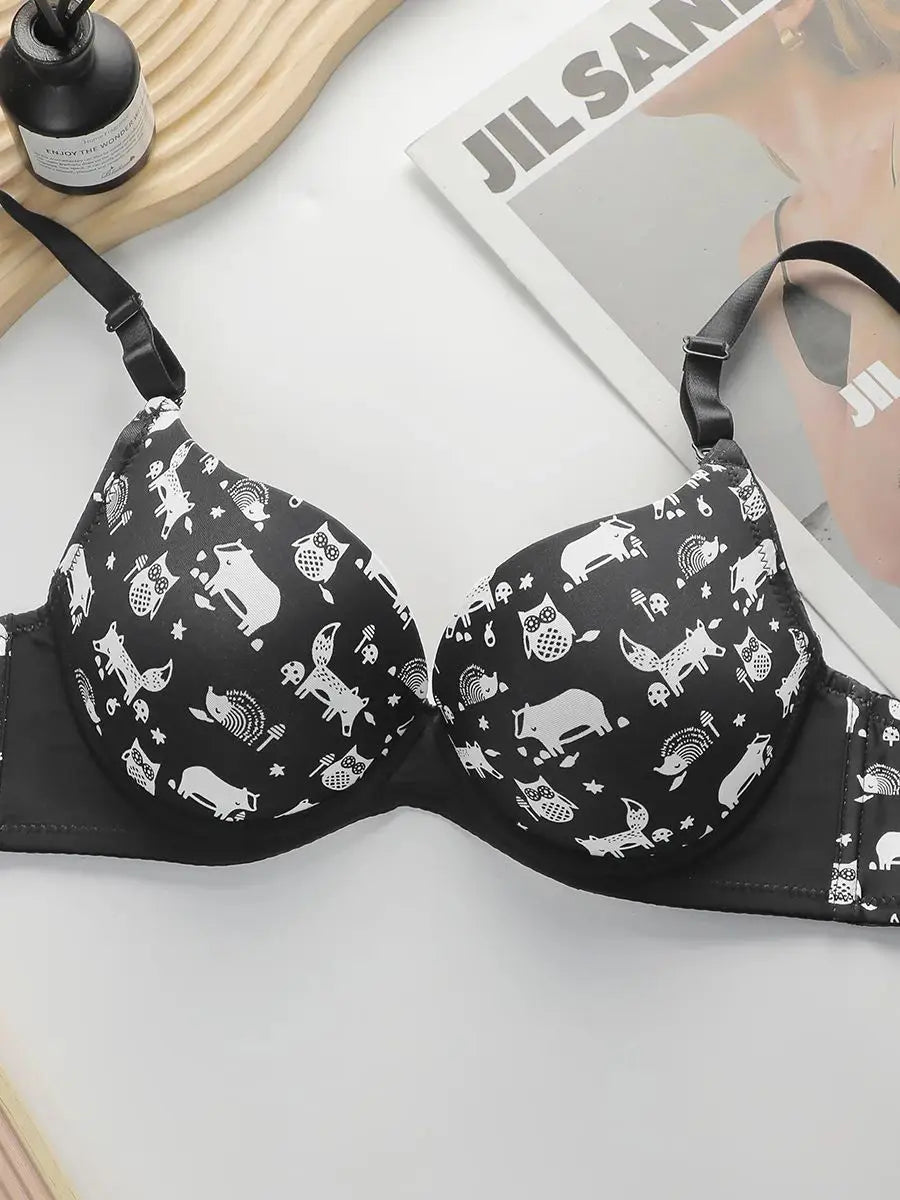 Women's Sexy Cartoon Design With Steel Ring Gathering Push Up Underwear Daily Casual And Comfortable Close Fitting Bra B6052
