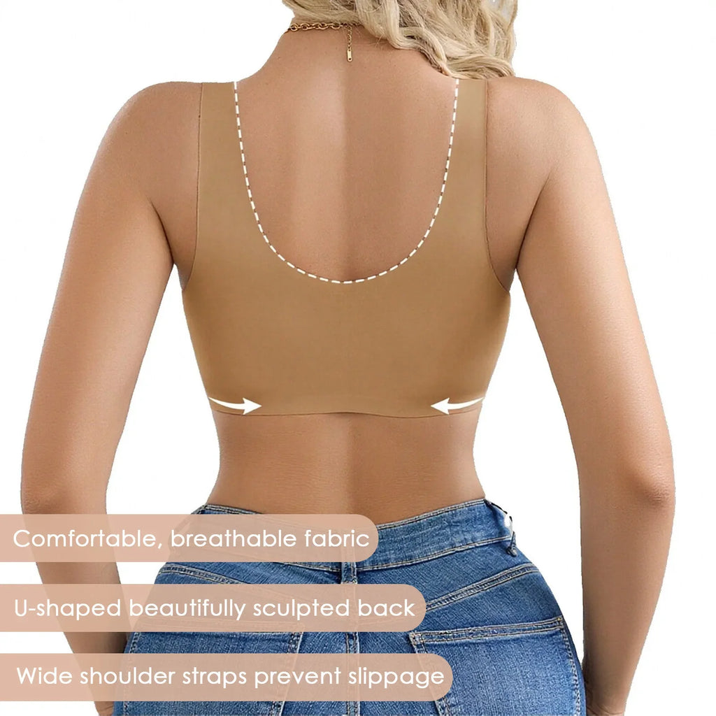 3 Pcs Women' Deep V Wire-free Bras Wide Strap Front Closure Sexy Push Up Seamless Bralettes For Cup A B C D