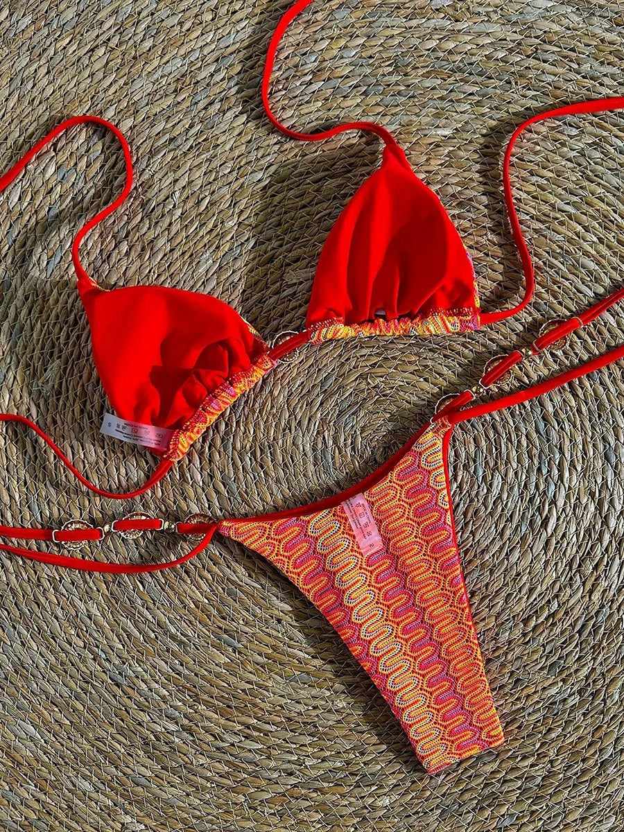 2026 Printed Mesh Halter Bikini Women Swimsuit Female Swimwear Two Pieces Bikini Set High Cut Bather Bathing Suit Swim Beachwear